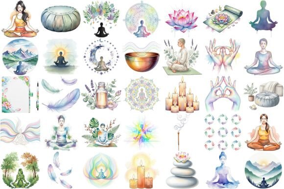 Download Watercolor Meditation Clipart Bundle - Meditation Collection