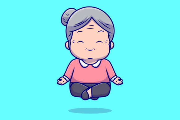 Download Cute Grandmother Meditation Yoga Cartoon - Premium Resources