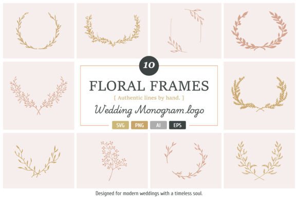 Download Hand Drawn Floral Wedding Monogram Frame - Floral Collection