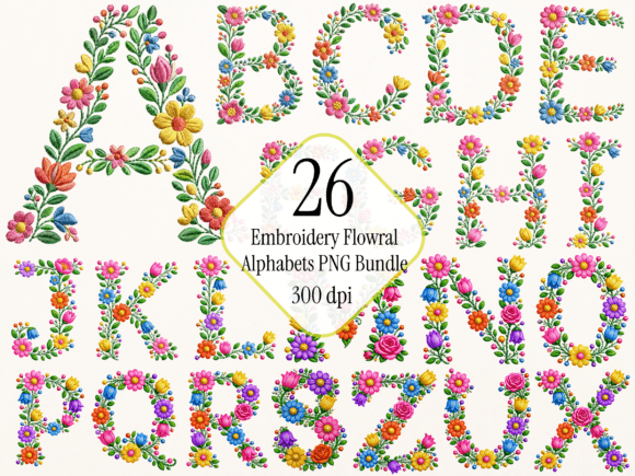 Download Floral Embroidery Alphabet PNG Bundle - Floral Collection