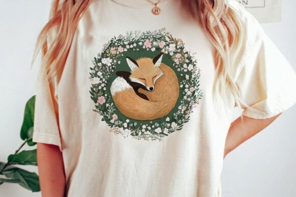 Download Sleeping Fox Wreath Floral Design Png - Floral Collection