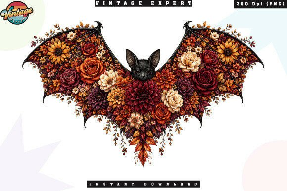 Download Floral Gothic Bat Autumn Bloom PNG - Floral Collection