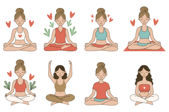 Download Yoga Meditation Women Illustration Set - Meditation Collection